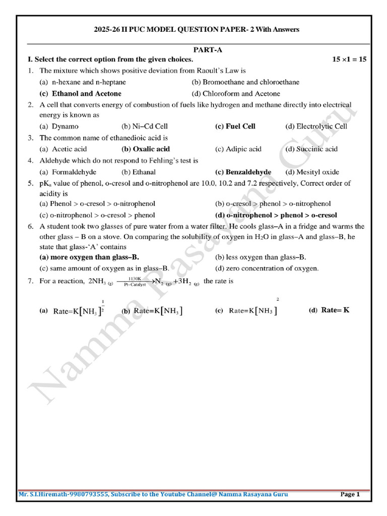 2025-26 II Puc Model Question Paper - 2 With Answers | PDF