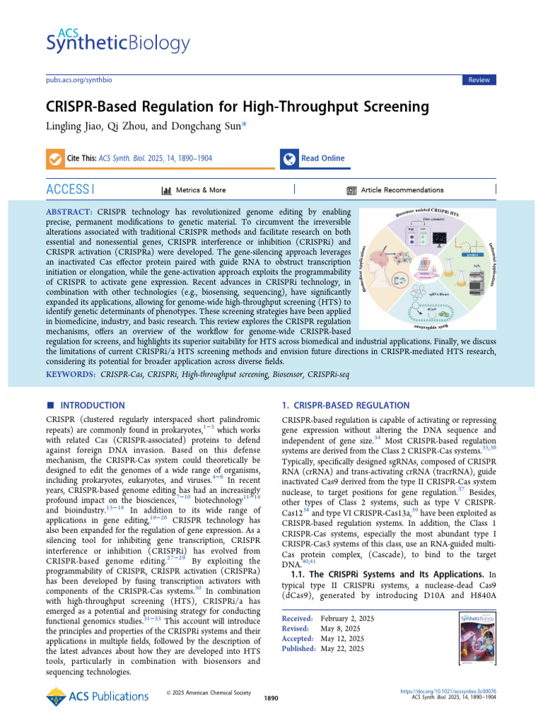 Crispr Based Regulation For High Throughput Screening | PDF | Crispr | Gene