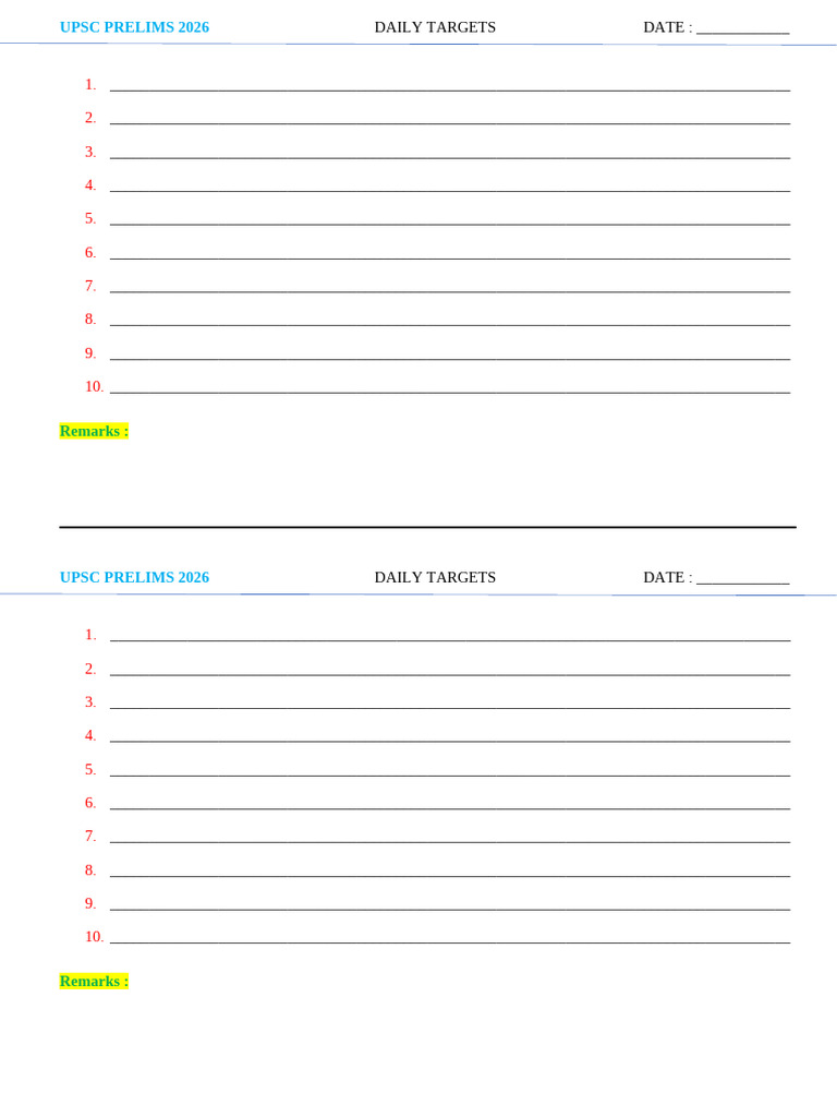 Upsc Prelims 2026 Daily Targets | PDF