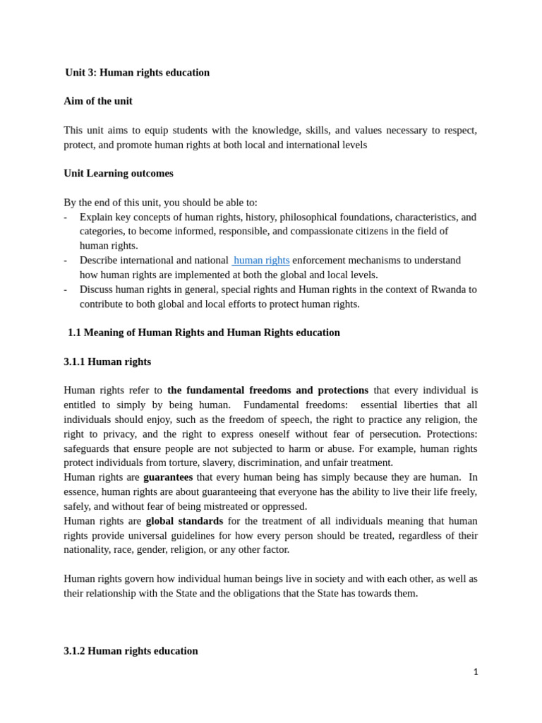 CTE Unit 3 Human Right Education Notes 2025 | PDF | Marxism | Human Rights