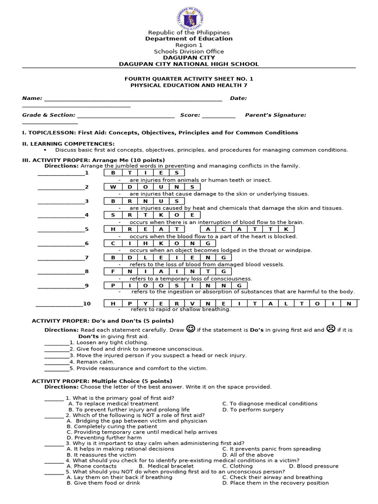 4th Quarter Activity 1 and Performance Task 1 in Pe and Health Sy. 2025 ...