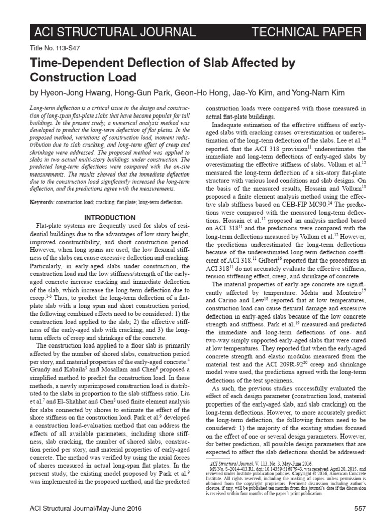 Time-Dependent Deflection of Slab Affected by Construction Load | PDF ...