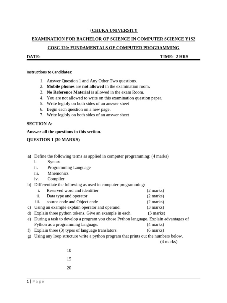 Cosc 120 Fundamentals of Programming | PDF | Computer Program | Programming