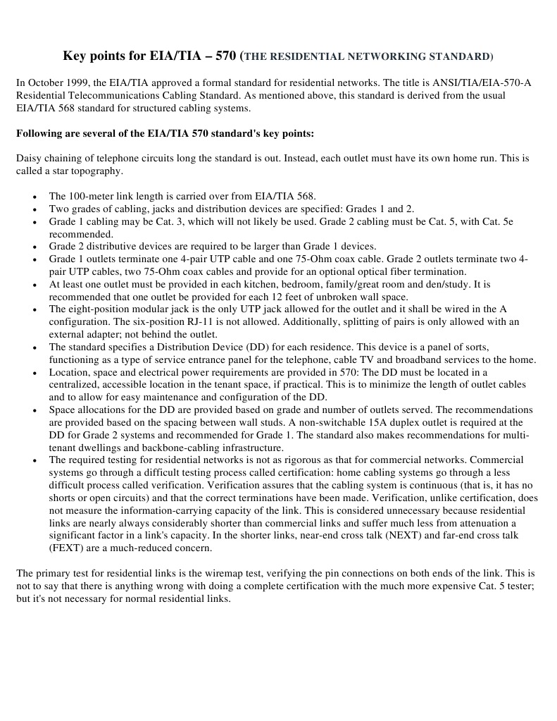 Residential Networking Standard EIA-TIA-570 | PDF | Cable ...