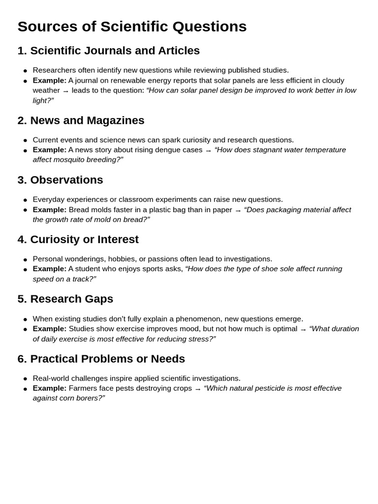 Sources of Scientific Questions (2) | PDF