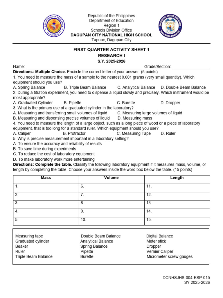 q1 Research Activity 1 | PDF | Weighing Scale | Volume