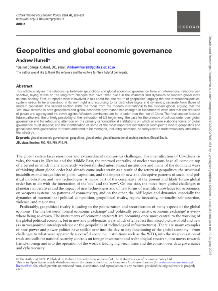 Geopolitics and Global Economic Governance | PDF | Governance | Capitalism