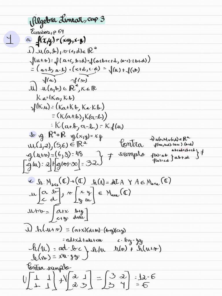 Exercício de Álgebra Linear Apostila Hallack 2017 | PDF