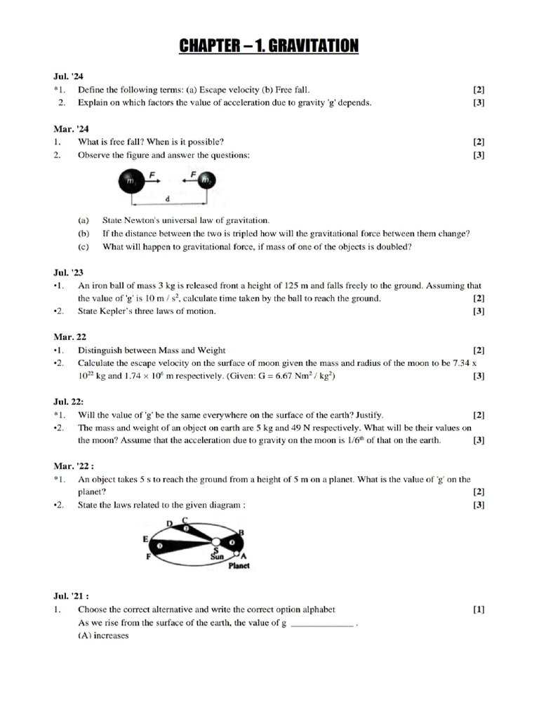 Gravitation Lesson No. 1 Imp Question | PDF