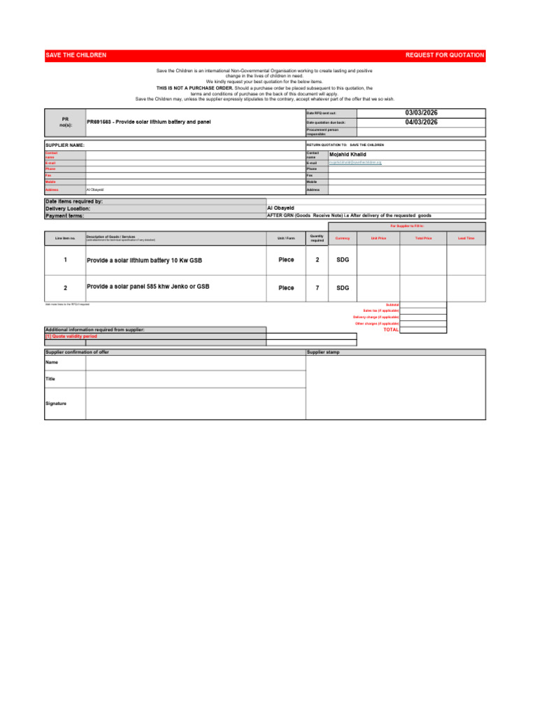 PR691563 - Provide Solar Lithium Battery and Panel | PDF | Business