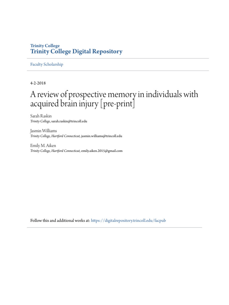 A Review of Prospective Memory in Individuals With Acquired Brain | PDF ...