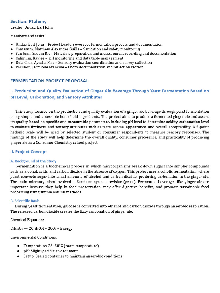 Fermentation Project Proposal Template | PDF | Fermentation | Yeast