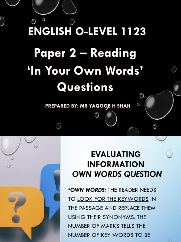 English O Levels P2 - Reading in Your Own Words Questions Tips Examples ...