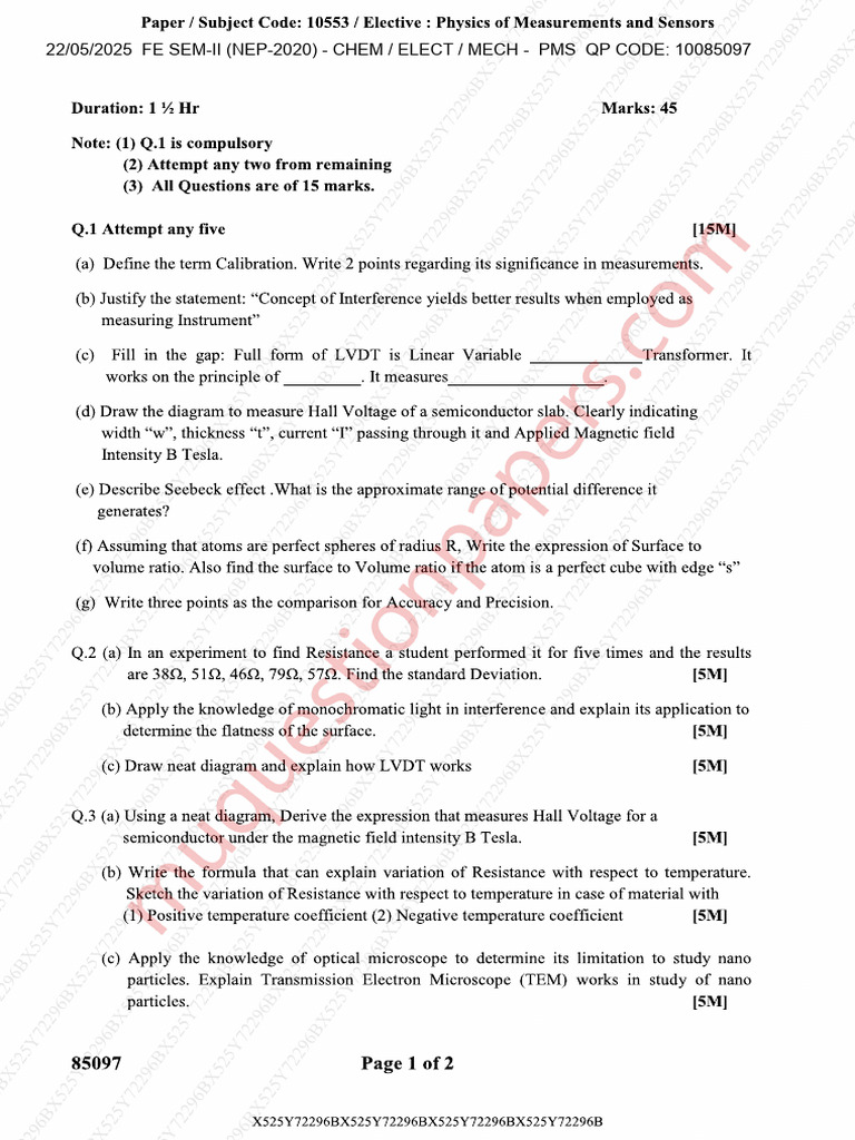 Be First Year Engineering Semester 2 2025 May Physics of Measurements ...