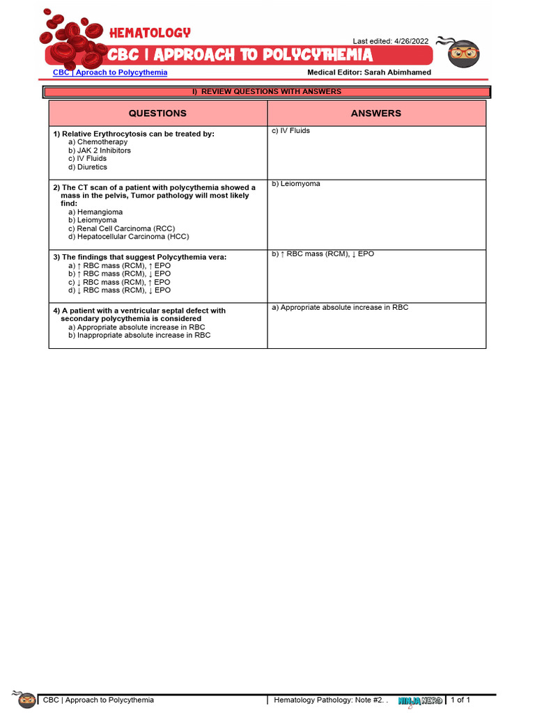 Hematology Pathology 002 CBC Approach To Polycythemia Notes | PDF