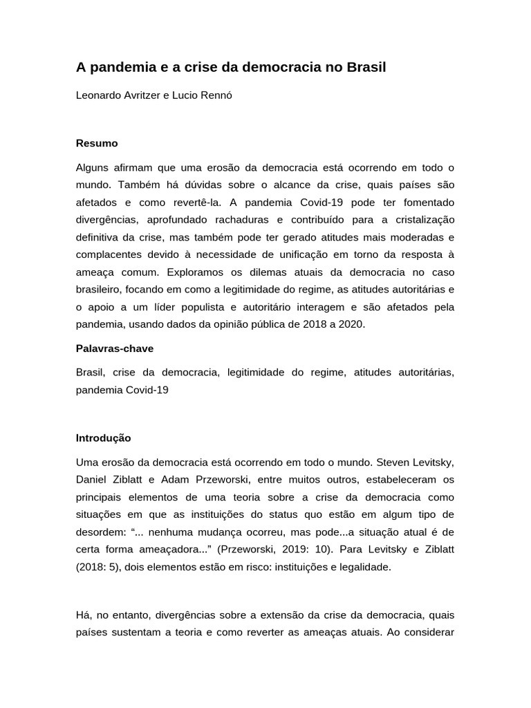 Leonardo Avritzer & Lúcio Rennó - A Pandemia e A Crise Da Democracia No ...