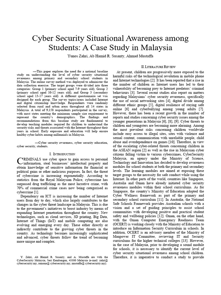 Cyber Security Situational Awareness Among Students - A Case Study in ...
