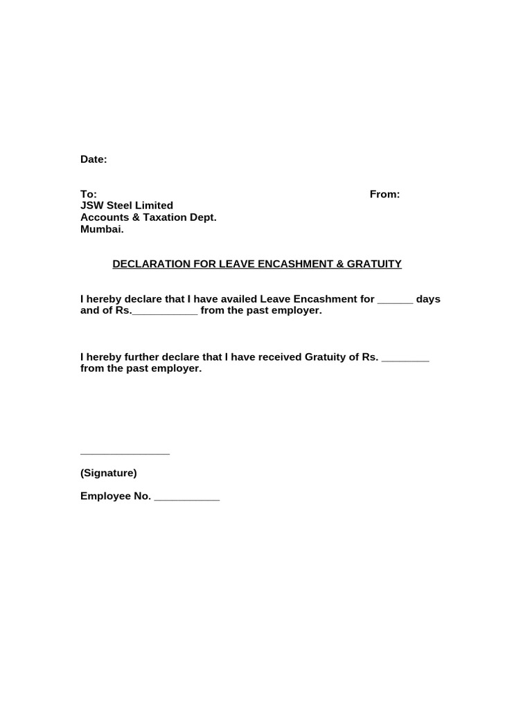 Declaration for Leave Encashment & Gratuity (1) | …