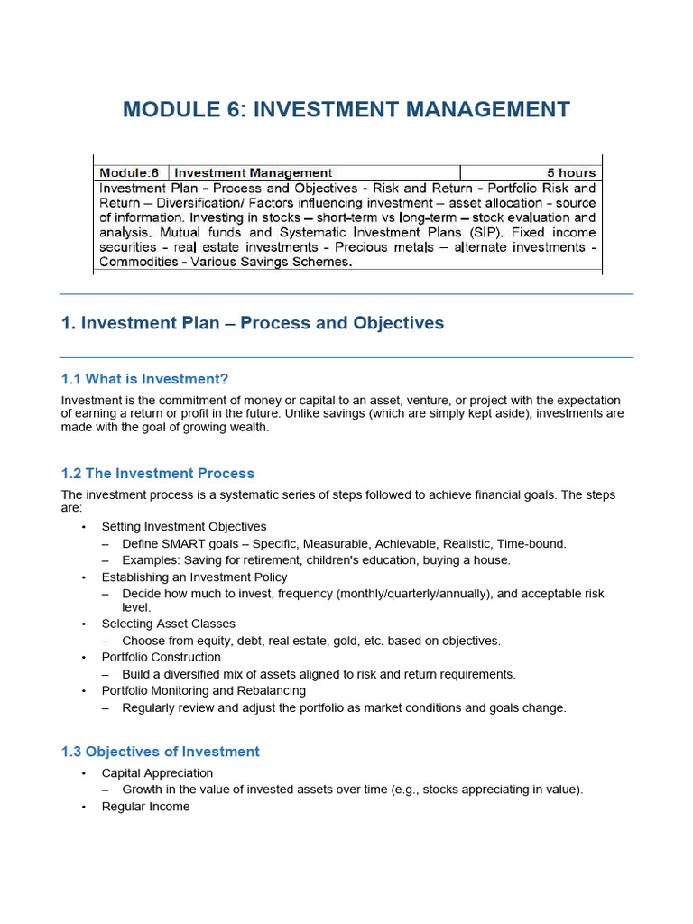 Module 6 Investment Management | PDF | Financial Risk | Investing