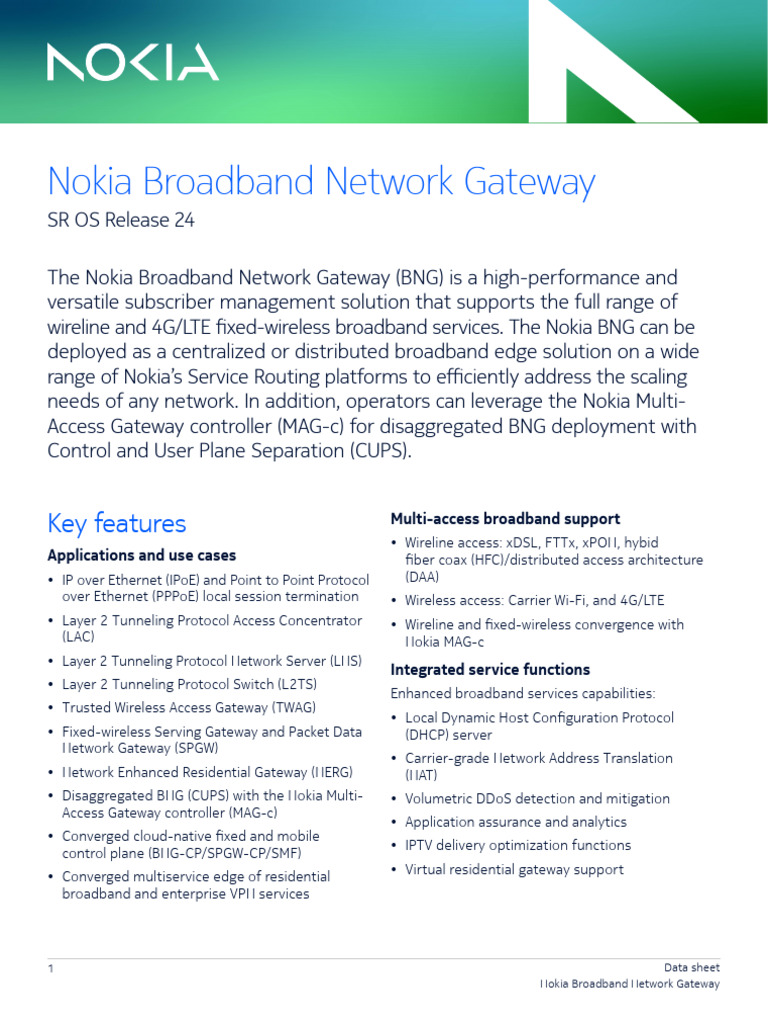 Nokia Broadband Network Gateway Data Sheet en | PDF | Computer Network ...