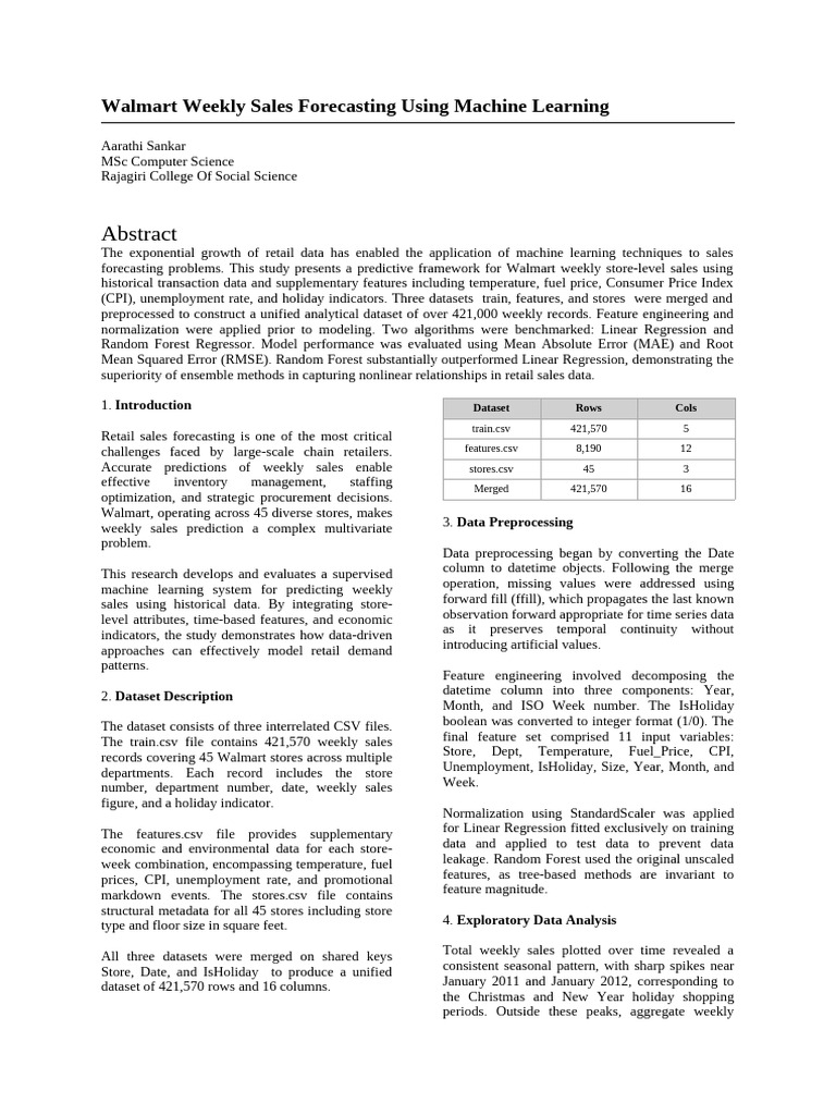Walmart Report Twocol | PDF | Regression Analysis | Linear Regression