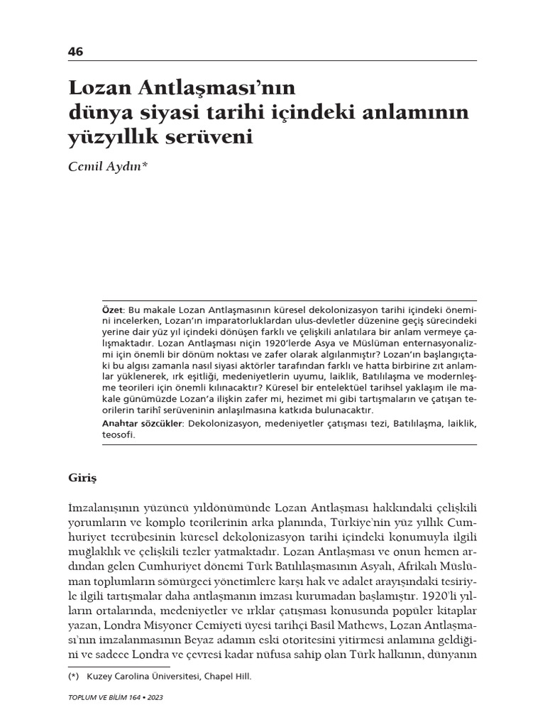 Lozan Antlasmasi Nin Dunya Siyasi Tarih | PDF
