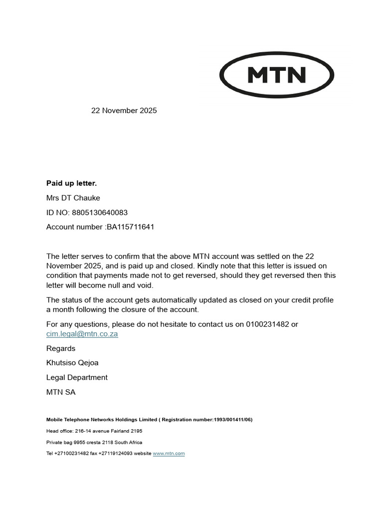 MTN Paid Up Letter(1).. (1) | PDF