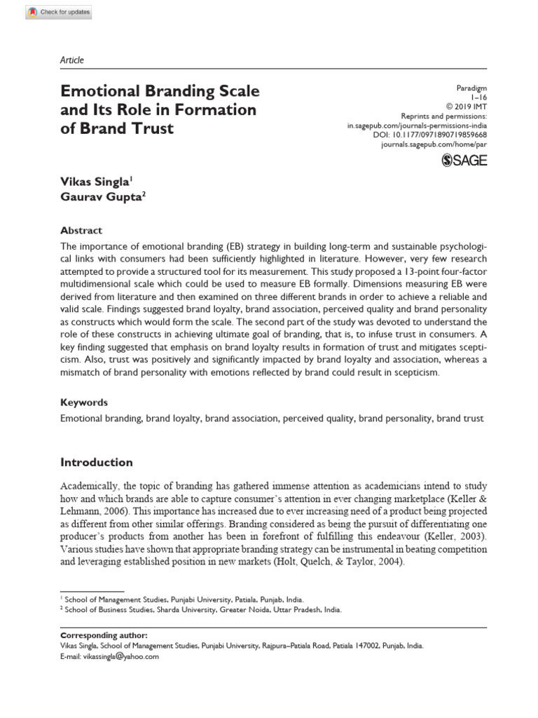 Emotional Branding Scale and Its Role in Formation of Brand Trust | PDF ...