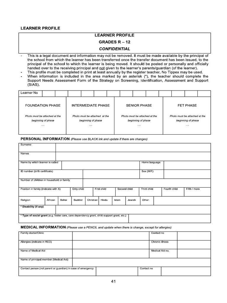 Learner Profile Form.. | PDF