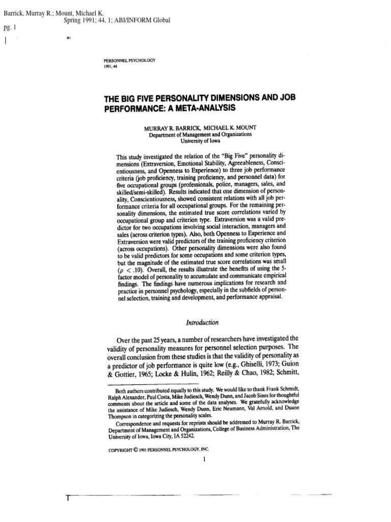 The Big Five Personality Dimensions And | PDF | Copyright ...