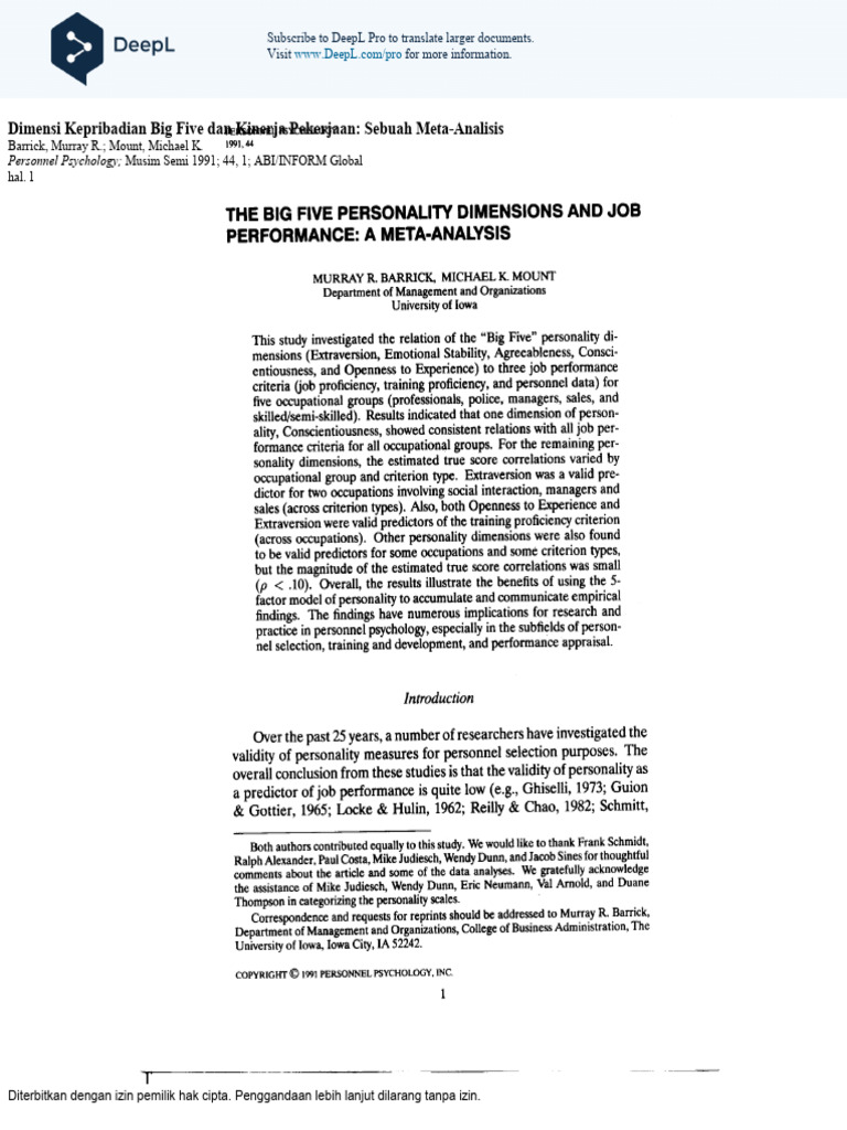 The Big Five Personality Dimensions and Id | PDF