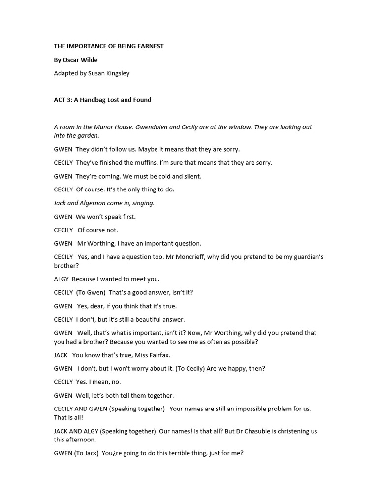 The Importance of Being Earnest Act 3 | PDF | The Importance Of Being ...