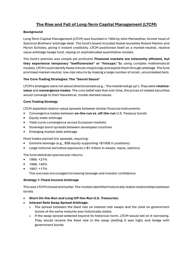 LTCM Case | PDF | Long Term Capital Management | Arbitrage