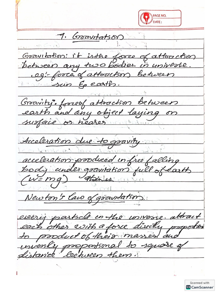 Plus One Physics Gravitation Full Important Notes | PDF