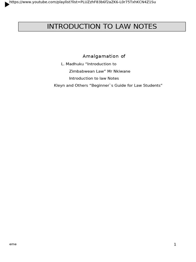 Introduction To Law Notes 2024 | PDF | Precedent | Justice