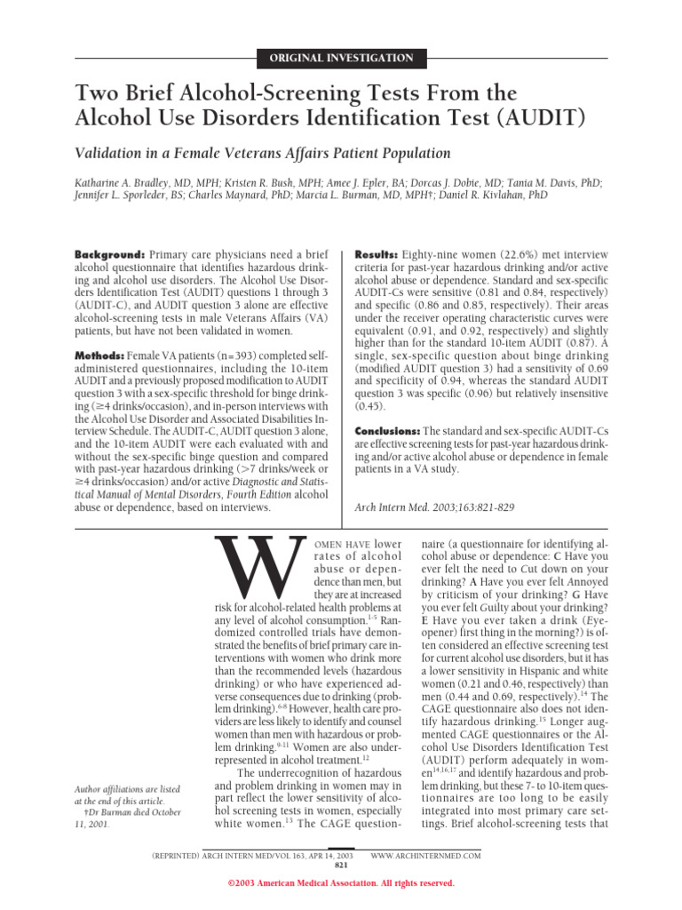 Two Brief Alcohol - Screening Tests From The Alcohol Use Disorders ...