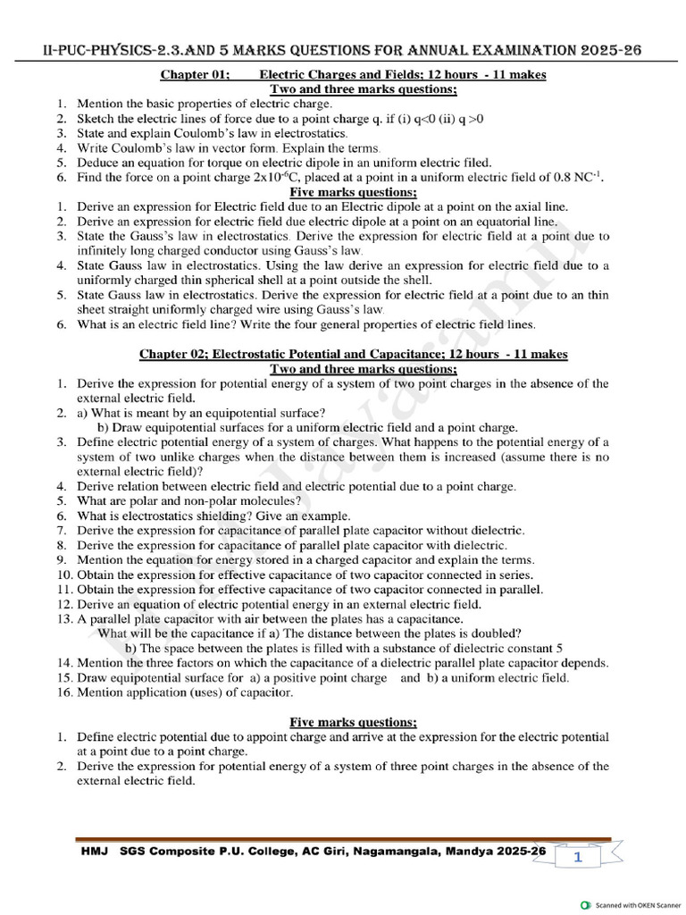 2 , 3 and 5 Marks Questions (2 Copy Front Back) | PDF