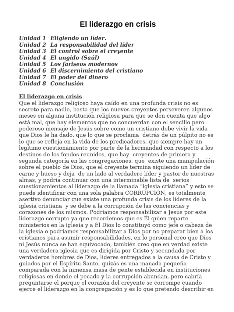 El Liderazgo en Crisis | PDF | Cristo (título) | Iglesia cristiana