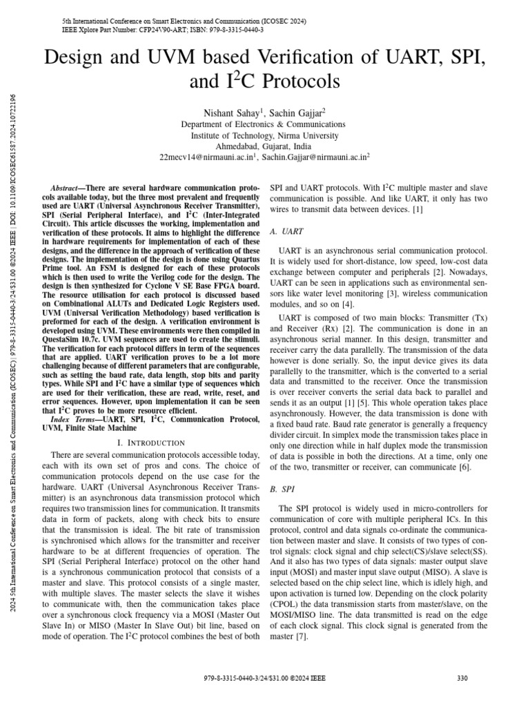 Design and UVM Based Verification of UART SPI and I2C Protocols (1 ...