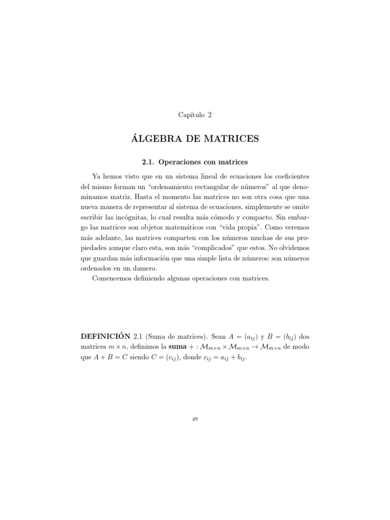 Capítulo 2 Álgebra de Matrices | PDF | Matriz (Matemáticas) | Álgebra ...