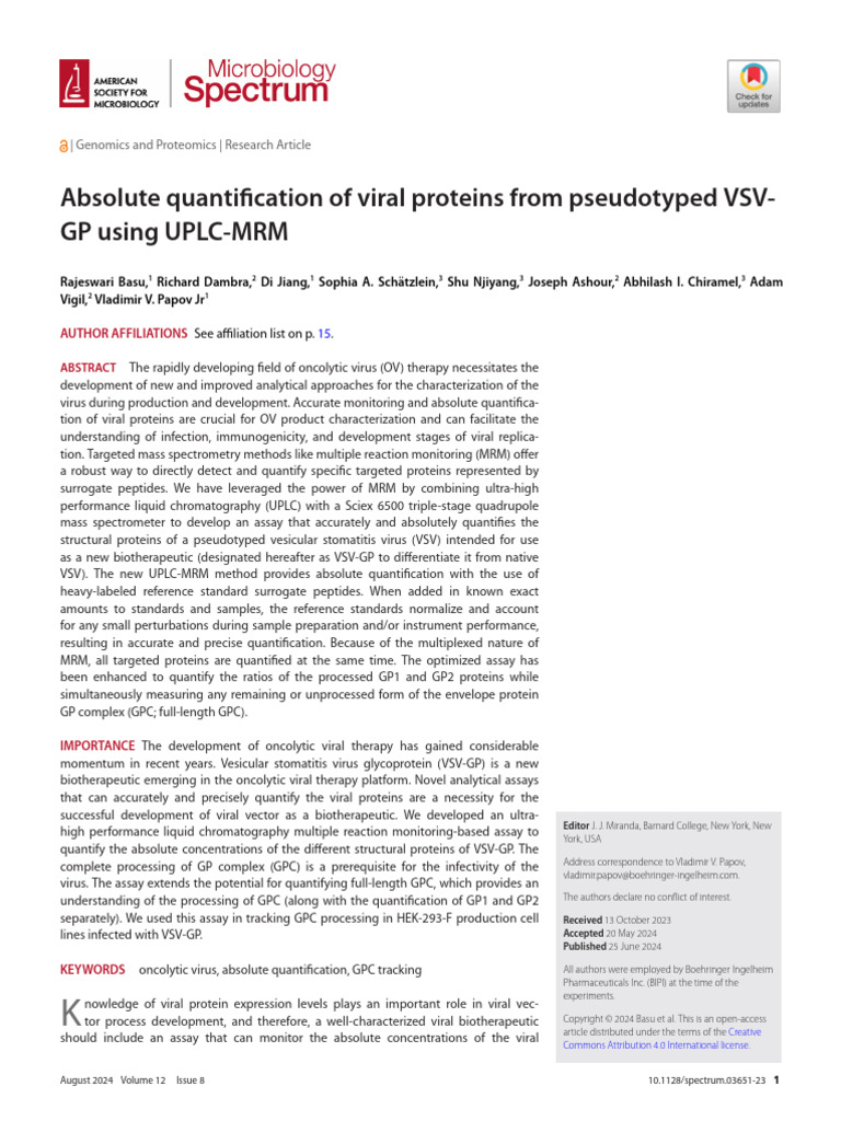 Basu Et Al 2024 Absolute Quantification of Viral Proteins From ...