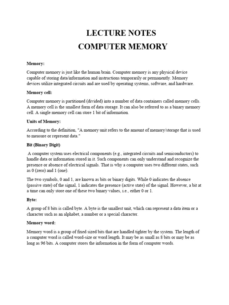 Memory and Its Units | PDF | Computer Memory | Random Access Memory