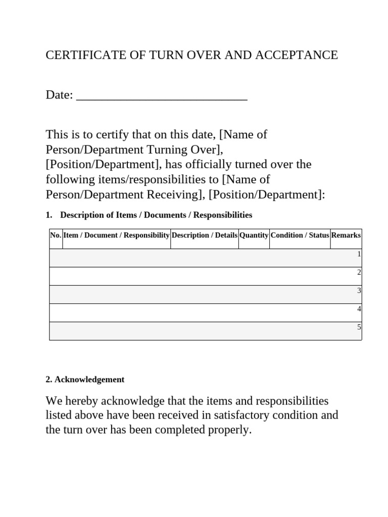 Turn Over Form | PDF