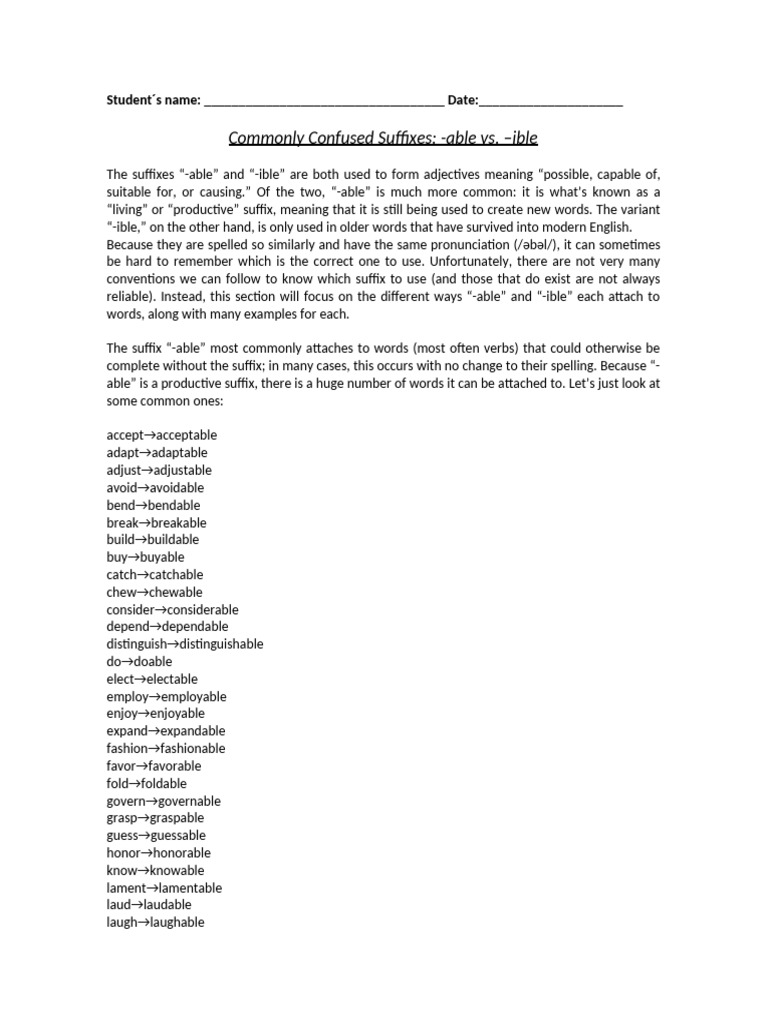 Commonly Confused Suffixes | PDF | Linguistics | Languages