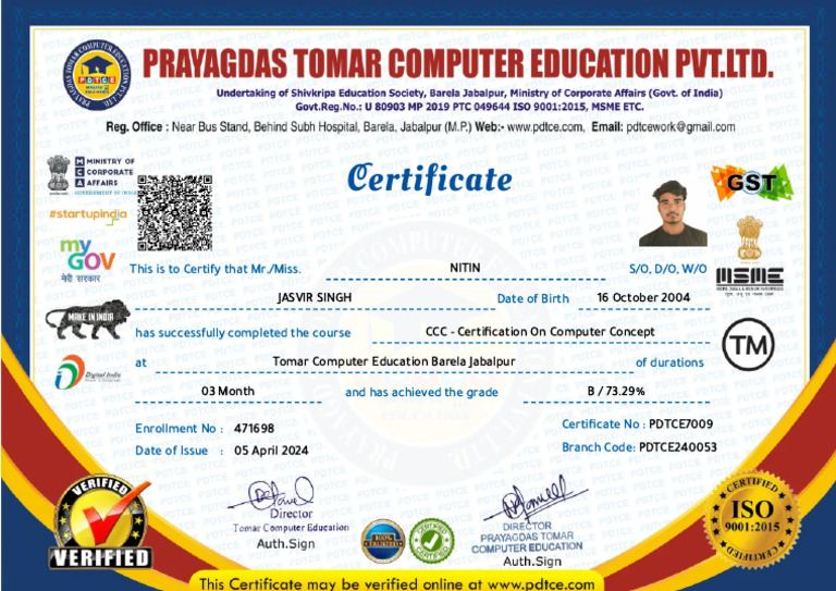 Nitin CCC Certificate | PDF