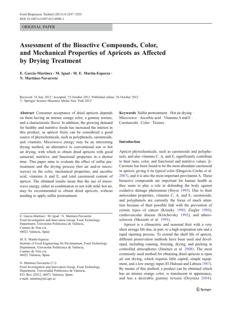 Assessment of the Bioactive Compounds Color and Mechanical Properties ...