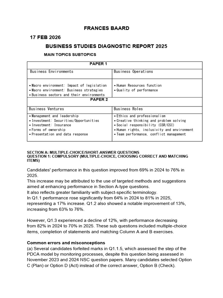 Diagnostic Report FB Booklet | PDF | Multiple Choice | Learning