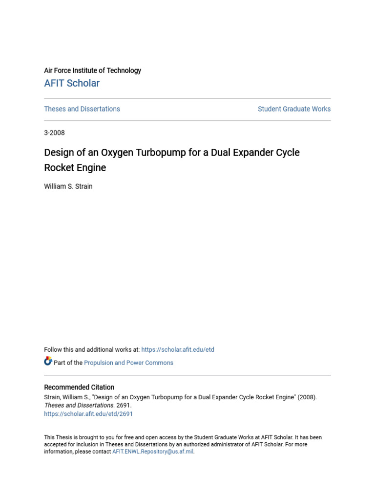 Design of an Oxygen Turbopump for a Dual Expander Cycle | PDF | Pump ...