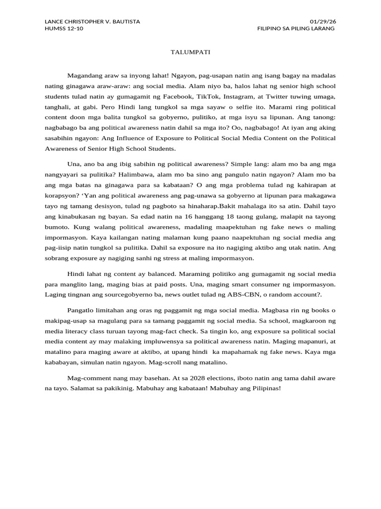 Talumpati Ko | PDF