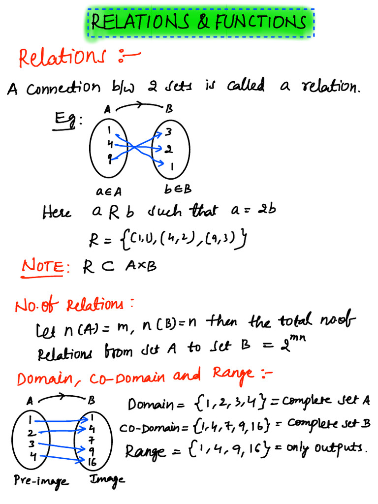 Relations and Functions Hand Written Notes | PDF